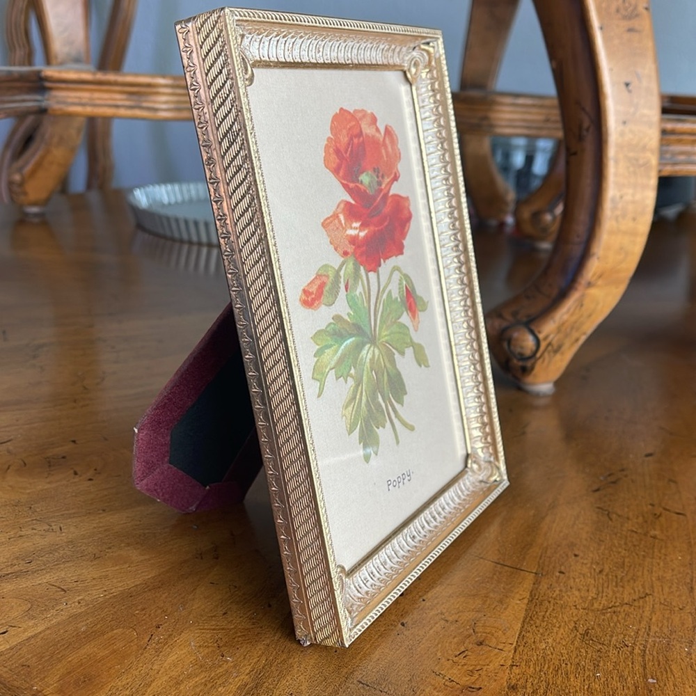 Vintage Gold Plated 5x7 photo frame with poppy art - Picture 3 of 7